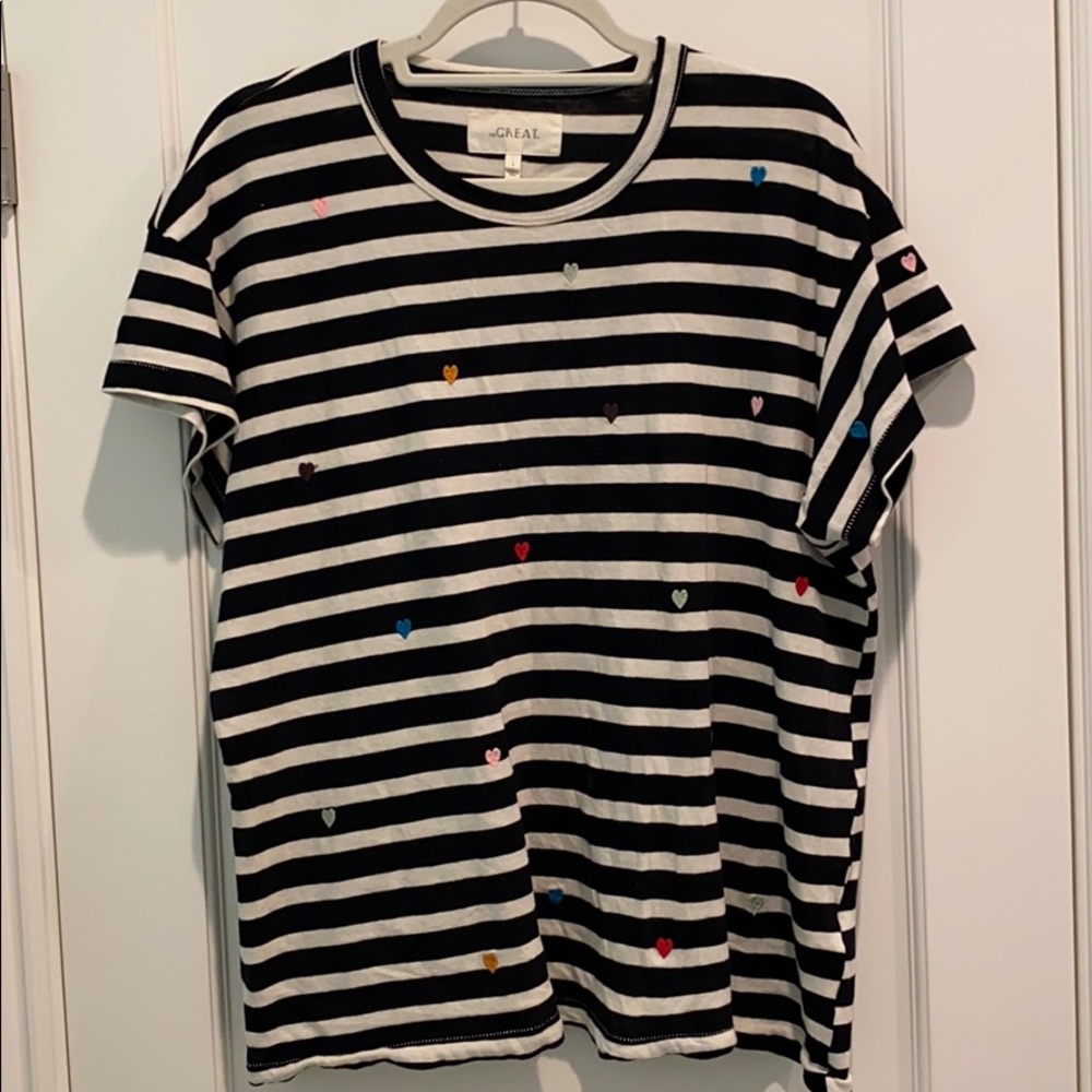 The GREAT Striped Multicolor Heart Boxy Tee